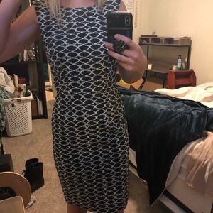 Navy blue midi dress white pattern